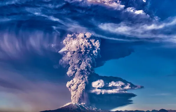 The sky, ash, the volcano, the eruption