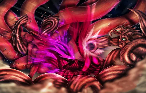 Naruto, art, susanoo, search hashira vs madara, kuuybi