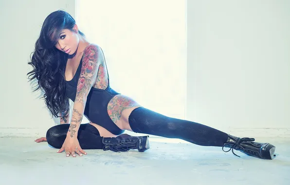 Look, girl, body, stockings, brunette, shoes, girl, decoration
