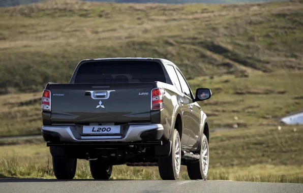 Picture asphalt, Mitsubishi, body, rear view, pickup, L200, 2015