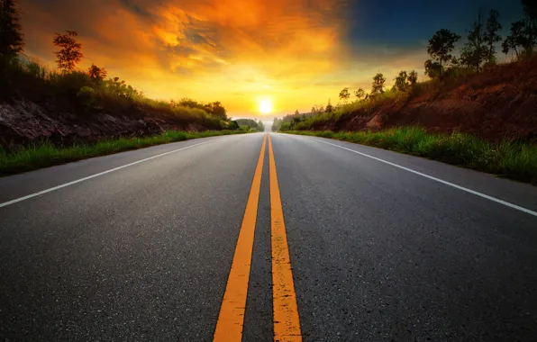 Road, summer, landscape, space, the way, markup, dawn, stay