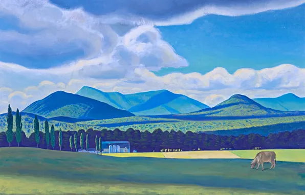 Clouds, landscape, mountains, picture, Rockwell Kent, Rockwell Kent, Adirondack Farm. Summer