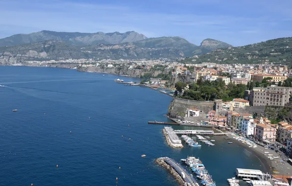 Sea, rocks, home, Italy, The Bay of Naples, Sorrento