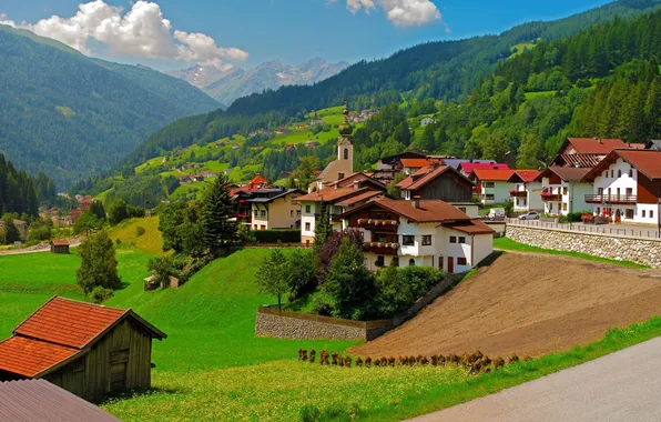 Forest, the sky, grass, mountains, home, Germany, Bayern, town