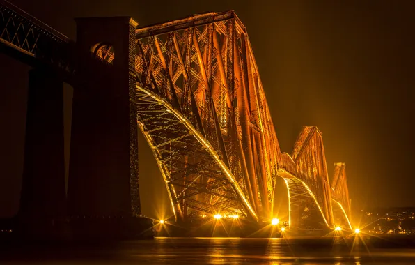 Picture night, bridge, lights, Scotland, Bay, Edinburgh, Forth Bridges