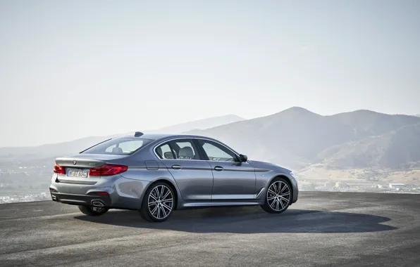 Picture the sky, mountains, grey, BMW, back, sedan, side view, Playground