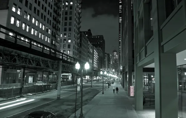 Picture night, the city, lights, street, skyscrapers, Chicago, Chicago