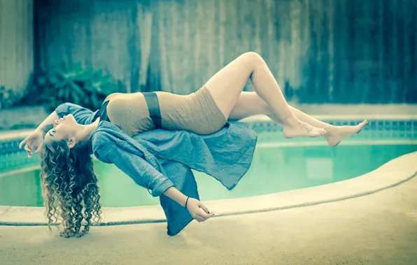 Girl, curls, legs, levitation