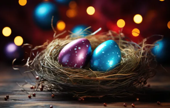 Lights, the dark background, holiday, blue, bright, Board, egg, eggs