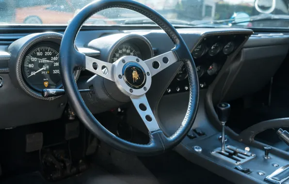 Picture Lamborghini, 1970, lambo, Miura, car interior, Lamborghini Miura P400 S