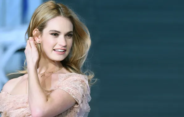 Smile, actress, blonde, gesture, beautiful girl, Lily James, positiv