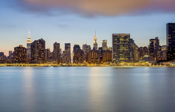 Lights, lights, reflection, New York, Manhattan, New York, Manhattan, Chrysler Building