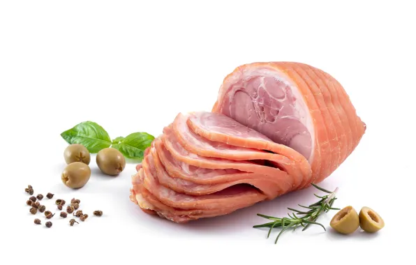 Pepper, olives, ham, Basil