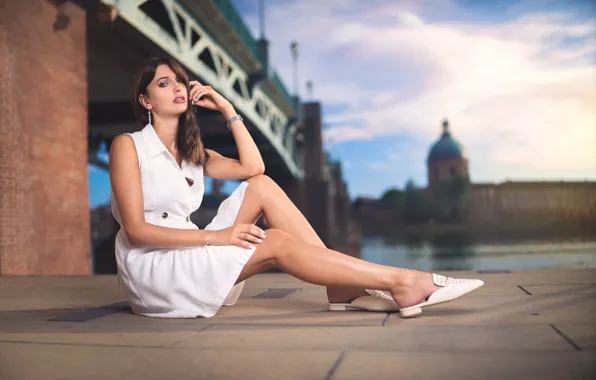 Girl, model, dress, legs, bokeh, Alisee