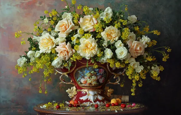 Flowers, style, roses, bouquet, vase, still life, Andrey Morozov