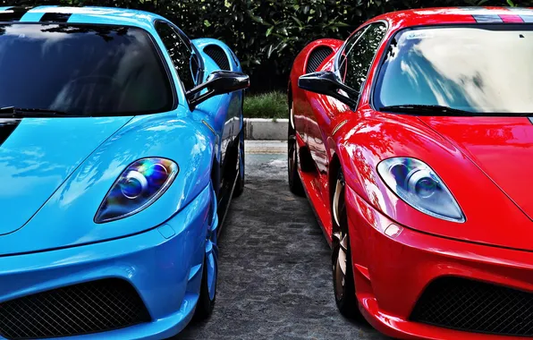 Red, blue, ferrari, Ferrari, f430, sports cars