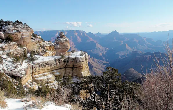 Winter, snow, stone, USA, The Grand Canyon, Grand Canyon, slates, Arizona