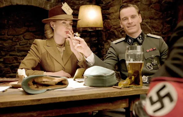 Picture the film, Inglourious Basterds, the Germans, dinner, Frau