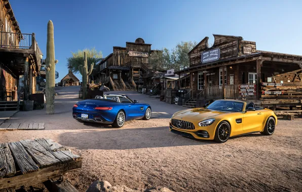 Mercedes, western, saloon, cactus, old west, Mercedes AMG GT, rustic environment