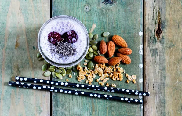 Berries, Board, milk, cocktail, nuts, seeds, BlackBerry, sweet