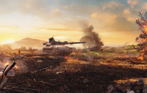 Fire, fire, tank, Game, World of tanks, World of Tanks, Wargaming.net, French tank