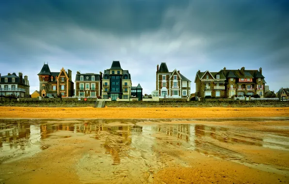 Beach, home, storm, gray clouds