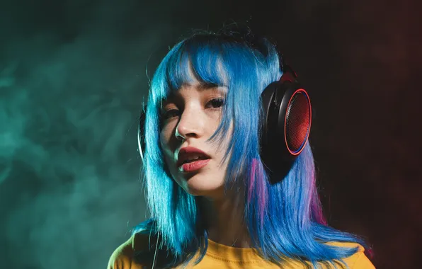 Headphones, angle, low, female, dj club