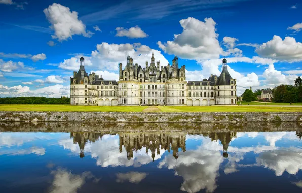 Picture forest, the sky, clouds, trees, landscape, Park, river, castle