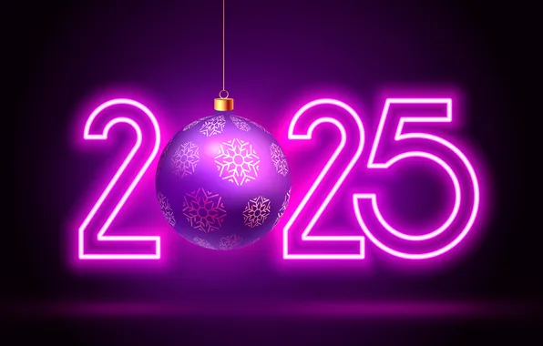 Snowflakes, the dark background, glow, ball, figures, purple, New year, date