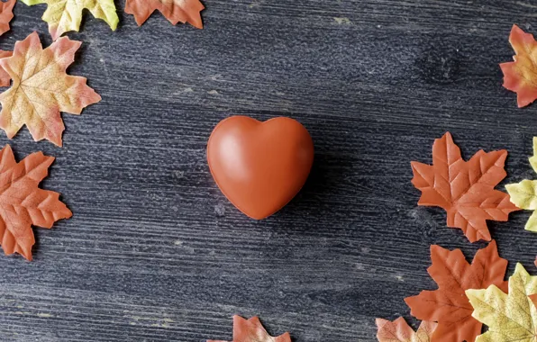 Picture autumn, leaves, love, background, heart, colorful, love, heart