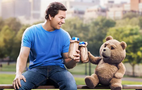 Park, bear, shop, bear, plush, friends, Mark Wahlberg, Comedy
