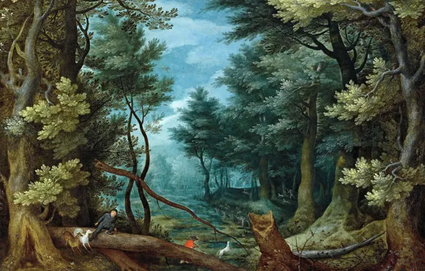Picture, Jan Brueghel the elder, Forest Landscape with Deer Hunting