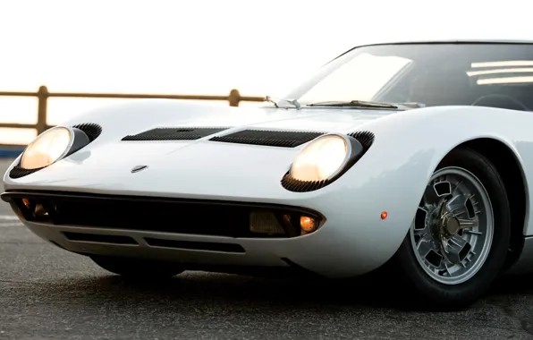 Auto, Lamborghini, White, Retro, Machine, Wheel, Eyelashes, 1969