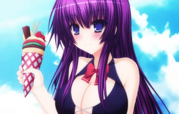 Chest, look, girl, smile, ice cream, bikini, art, p mayuhime