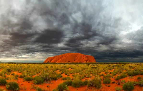 The sky, clouds, mountains, desert