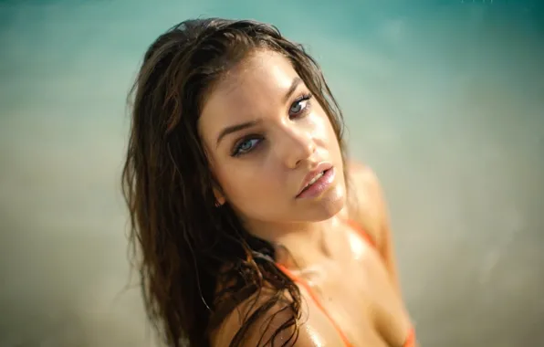 Swimsuit, chest, look, water, face, sexy, model, lips