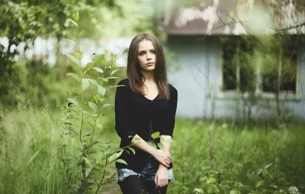 Girl, nature, blurred background, Xenia Kokoreva