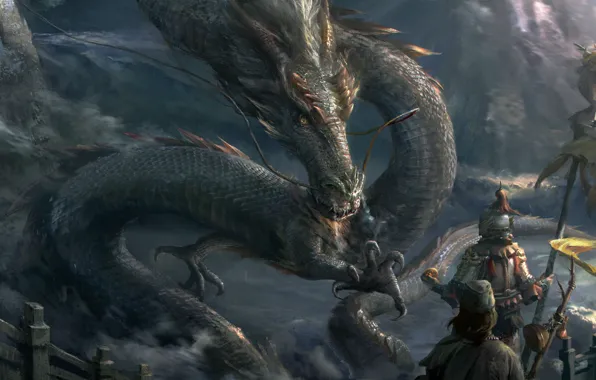 Dragon, fantasy, art, claws, snakes, defenders