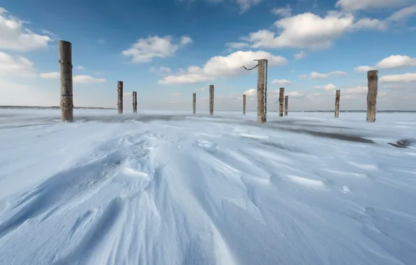 Snow, posts, ice