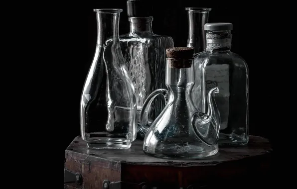Glass, bottle, still life, bulb