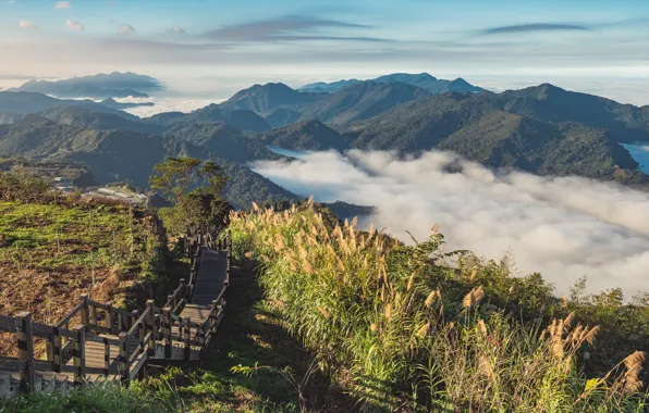 Nature, Clouds, Mountains, Ladder, Landscape