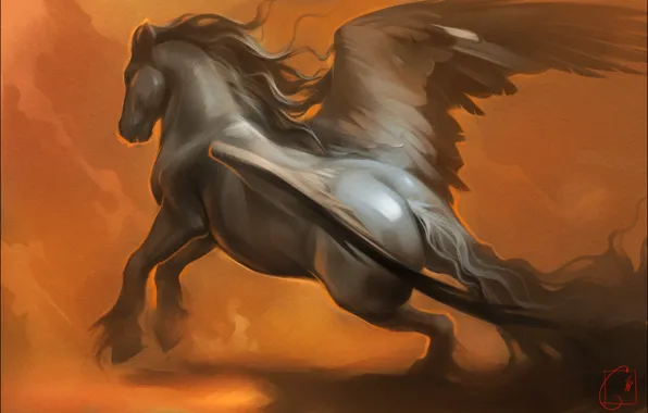 Horse, wings, fantasy, art, Pegasus, Alexander Khitrov, GaudiBuendia