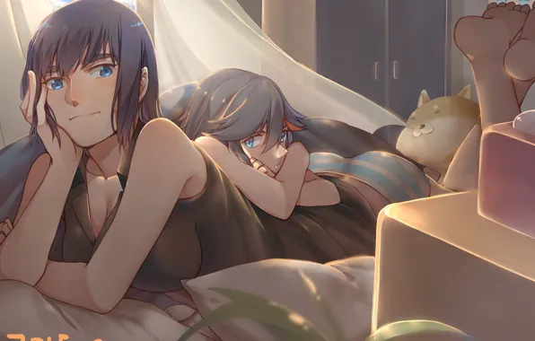 Girls, bed, art, lie, Kill la Kill, Matoi Ryuuko