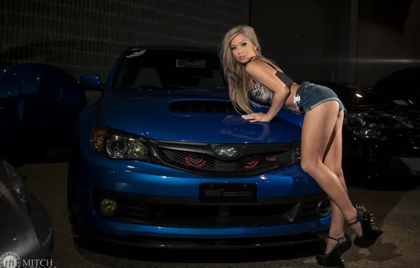 Auto, look, girl, Subaru, leaned on the hood