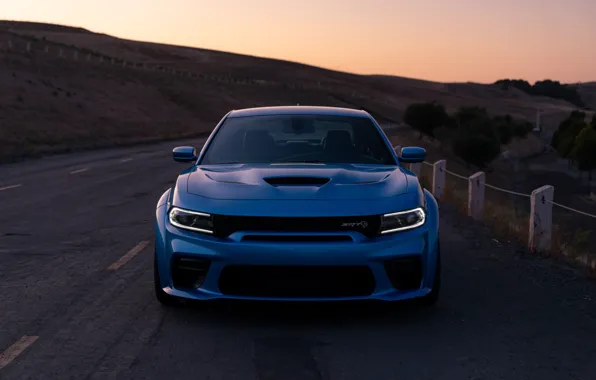 Sunset, the evening, Dodge, front view, Charger, Hellcat, SRT, Widebody