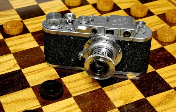 Picture tree, the camera, lens, case, Board, Fed, Soviet, checkers