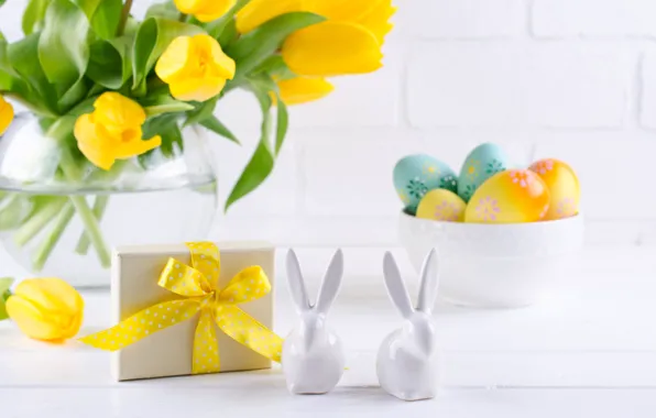 Holiday, rabbit, Easter, tulips, figures, composition, Irinka Vasilinka