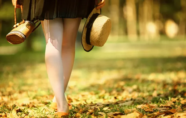 Picture autumn, feet, hat, bag