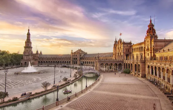 Picture building, area, fountain, Spain, Seville