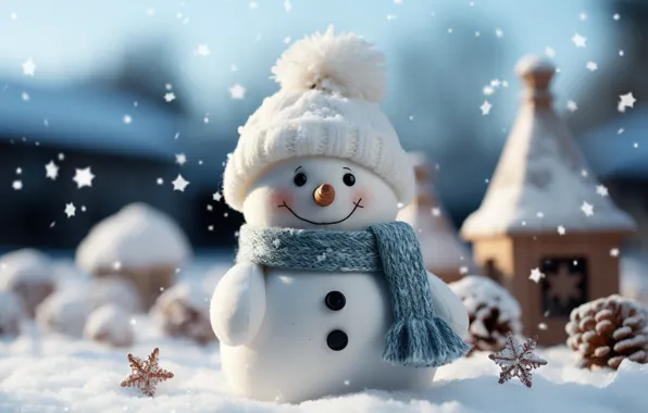 Picture winter, snow, decoration, snowflakes, New Year, Christmas, snowman, new year